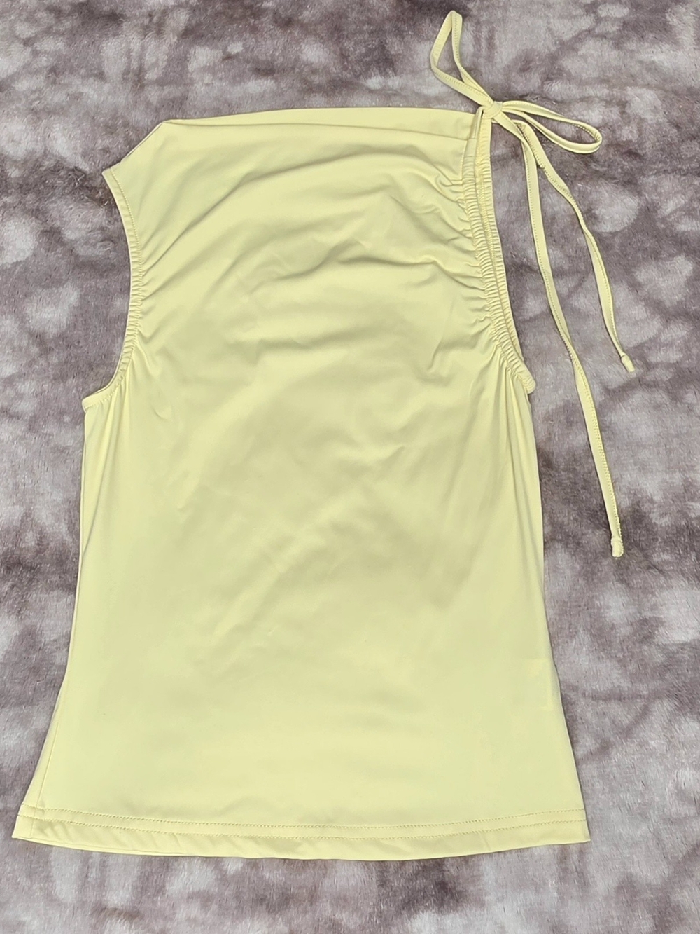 Asymmetric One-Shoulder Muscle Tee with Side Tie - Pale Yellow